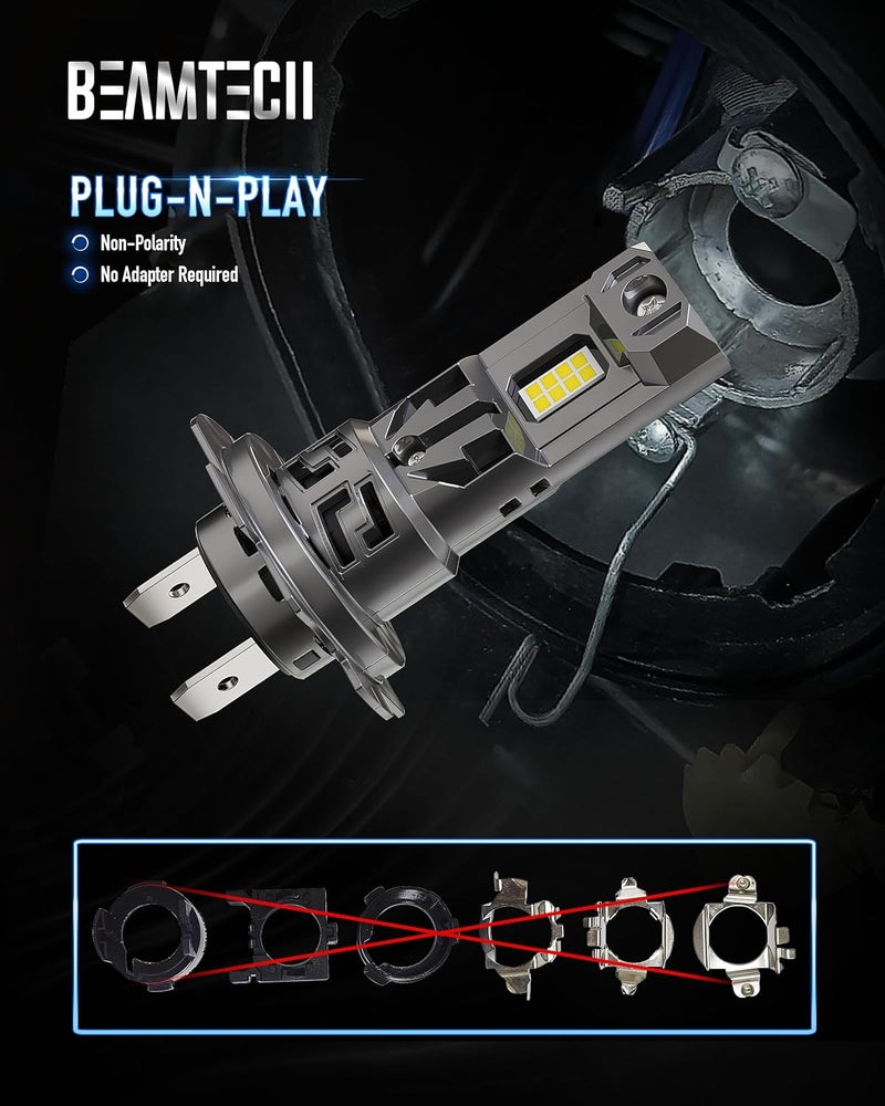 BEAMTECH H7 Light Bulbs, No Adapter Needed, 500% Brightness 6500K White, Off-Road Used Fog Light, Pack of 2 - Image 3